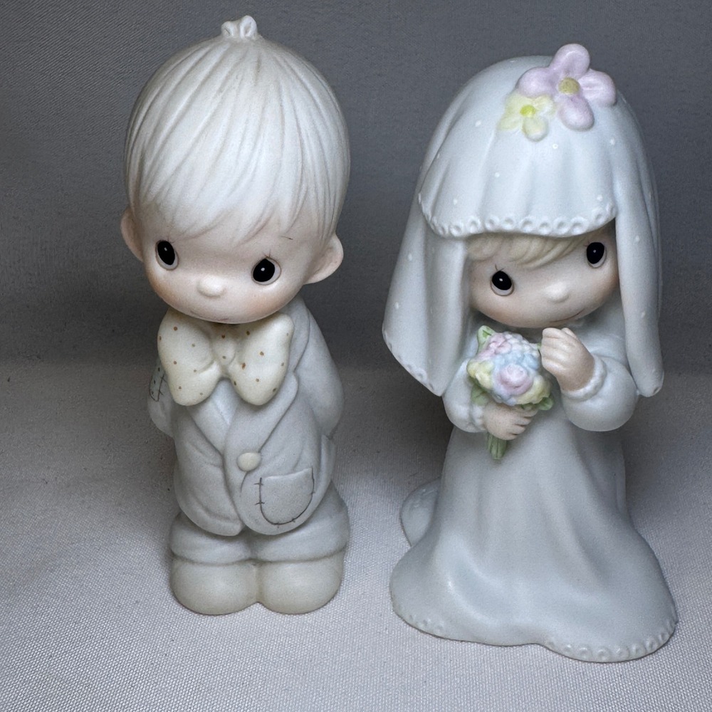 Precious Moments 1983 Bride and Groom Porcelain Figurine Set E-2837 E-2846
